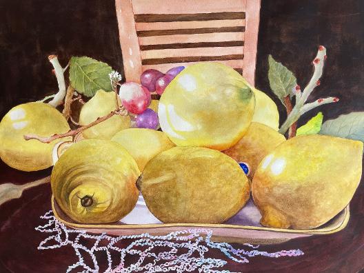 LEMONS was one of myf avorite to paint with the depth of the yellow against the deep dark tones of the background makes a striking combo and a real statement on the wall